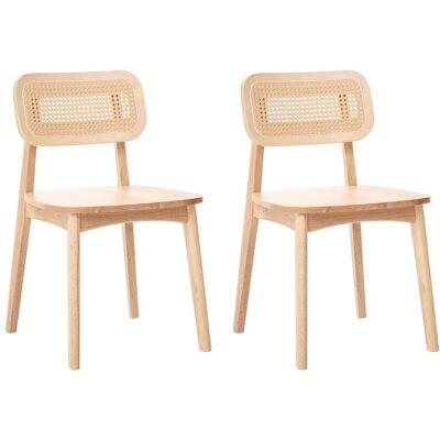 BELIANI Lot De 2 Chaises De Salle À Manger Retro En Rotin Tressé Assise En Bois Sans Accoudoirs Marron Clair Keno - Publicité BELIANI Lot De 2 Chaises De Salle À Manger Retro En Rotin Tressé Assise En Bois Sans Accoudoirs Marron Clair Keno - Publicité