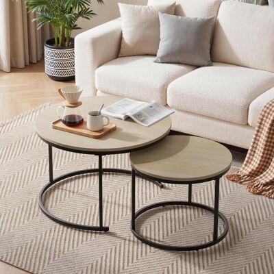 OEM Ensemble De Deux Tables Basses Gigognes, Placage Chêne, Table Basse Ronde De 70 Cm De Diamètre, Structure En Métal, Style Moderne, Convient Pour Le Salon, La Chambre, Le Balcon. Publicité OEM Ensemble De Deux Tables Basses Gigognes, Placage Chêne, Table Basse Ronde De 70 Cm De Diamètre, Structure En Métal, Style Moderne, Convient Pour Le Salon, La Chambre, Le Balcon. Publicité