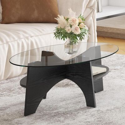 OEM Table D'Appoint Ovale Moderne En Verre De Sécurité – Longueur 104,9 Cm, Largeur 60 Cm, Design Multifonctionnel. Piètement En Forme D'Éventail. Pieds En Mdf Aspect Bois Noir. Idéale Pour Les Salles À M - Publicité OEM Table D'Appoint Ovale Moderne En Verre De Sécurité – Longueur 104,9 Cm, Largeur 60 Cm, Design Multifonctionnel. Piètement En Forme D'Éventail. Pieds En Mdf Aspect Bois Noir. Idéale Pour Les Salles À M - Publicité