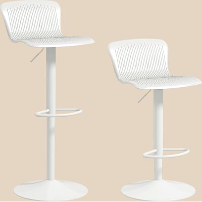 ARRIGONI Lot De 2 Tabourets De Bar, Chaises De Bar Réglable En Hauteur, Dossier Et Repose-pieds, 38,5x40x76,5-97,5cm, Blanc - Publicité ARRIGONI Lot De 2 Tabourets De Bar, Chaises De Bar Réglable En Hauteur, Dossier Et Repose-pieds, 38,5x40x76,5-97,5cm, Blanc - Publicité