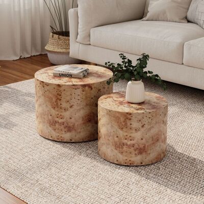 ACKERMAN Nesting Coffee Table Set Of 2, Modern Round Coffee Table, Wooden Circle Accent Tables For Small Spaces Living Room Bedroom Balcony Office Drum Side Table, Natural Burl - Publicité ACKERMAN Nesting Coffee Table Set Of 2, Modern Round Coffee Table, Wooden Circle Accent Tables For Small Spaces Living Room Bedroom Balcony Office Drum Side Table, Natural Burl - Publicité