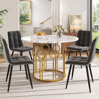ACKERMAN Ensemble Salle À Manger 5 Pièces, Table Ronde 100cm, Pieds Métal Doré, Plateau Mdf Blanc, 4 Chaises Velours Gris Foncé - Publicité ACKERMAN Ensemble Salle À Manger 5 Pièces, Table Ronde 100cm, Pieds Métal Doré, Plateau Mdf Blanc, 4 Chaises Velours Gris Foncé - Publicité