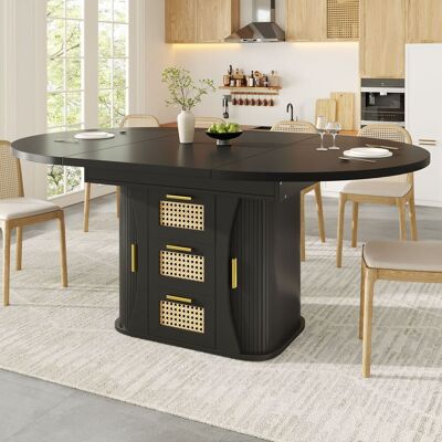 LEMONBEST Table À Manger Extensible Noire 118-158x118x77,1 Cm Avec 2 Tiroirs Effet Rotin Et Plateau Modulable Pour Salle À Manger En Mdf Et Métal - Publicité LEMONBEST Table À Manger Extensible Noire 118-158x118x77,1 Cm Avec 2 Tiroirs Effet Rotin Et Plateau Modulable Pour Salle À Manger En Mdf Et Métal - Publicité