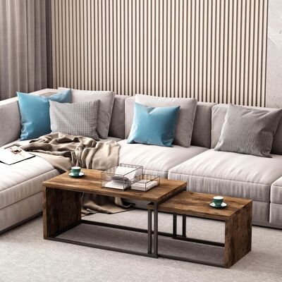 OEM Ensemble De 2 Tables Basses Gigognes Homcom, Style Moderne, Avec Structure En Métal, Idéales Pour Le Salon Et La Chambre. Grande Table : 90 X 48 X 42 Cm Petite Table : 59 X 42 X 36 Cm. Coloris : Marr - Publicité OEM Ensemble De 2 Tables Basses Gigognes Homcom, Style Moderne, Avec Structure En Métal, Idéales Pour Le Salon Et La Chambre. Grande Table : 90 X 48 X 42 Cm Petite Table : 59 X 42 X 36 Cm. Coloris : Marr - Publicité