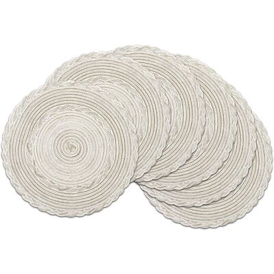 GRASSLIN Lot De 6 Set De Table,rond,tressé,coton,polypropylène,38x38cm,salle À Manger,cuisine,fête - Publicité GRASSLIN Lot De 6 Set De Table,rond,tressé,coton,polypropylène,38x38cm,salle À Manger,cuisine,fête - Publicité