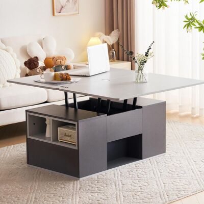 OEM Table Basse Multifonctionnelle À Plateau Relevable – Le Plateau Se Divise En Deux Tables, Gris Foncé + Gris Clair, Grande Capacité, Mobilier De Salon Moderne, Bureau, Table À Manger, Table D'Appoint, - Publicité OEM Table Basse Multifonctionnelle À Plateau Relevable – Le Plateau Se Divise En Deux Tables, Gris Foncé + Gris Clair, Grande Capacité, Mobilier De Salon Moderne, Bureau, Table À Manger, Table D'Appoint, - Publicité