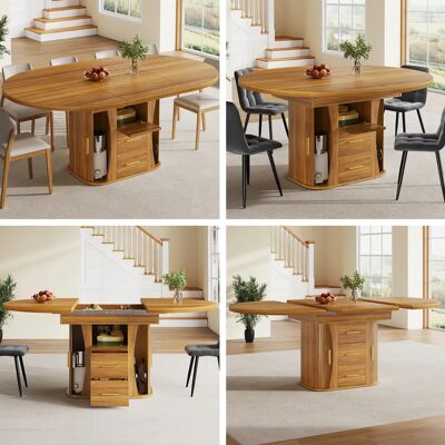 SANS MARQUE Table À Manger Ronde Extensible En Ovale 118-158 Cm, Place Pour 6 Personnes, Stockage 3 Couches, Noyer - Publicité SANS MARQUE Table À Manger Ronde Extensible En Ovale 118-158 Cm, Place Pour 6 Personnes, Stockage 3 Couches, Noyer - Publicité