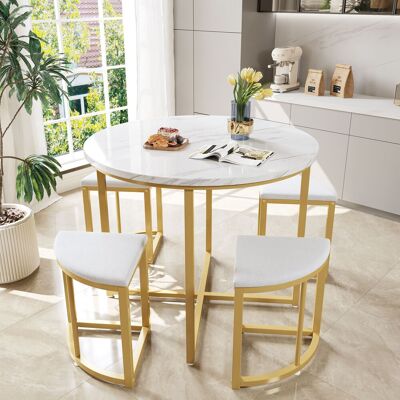 ACKERMAN Ensemble Table Et Chaises De Salle À Manger, Avec Plateau En Mdf Et Structure En Fer Doré, Chaise En Velours, Style Moderne Et Luxueux, Blanc - Publicité ACKERMAN Ensemble Table Et Chaises De Salle À Manger, Avec Plateau En Mdf Et Structure En Fer Doré, Chaise En Velours, Style Moderne Et Luxueux, Blanc - Publicité