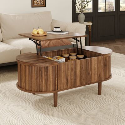 LEMONBEST Table Basse Ovale Relevable 100x48x53,5 Cm Table De Salon Vintage Avec Rangement Intégré, Pieds En Bois Massif - Couleur Noyer - Publicité LEMONBEST Table Basse Ovale Relevable 100x48x53,5 Cm Table De Salon Vintage Avec Rangement Intégré, Pieds En Bois Massif - Couleur Noyer - Publicité