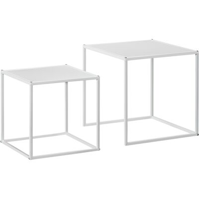 ARRIGONI Lot De 2 Tables Basses Gigognes, Lot De 2 Tables Gigognes De Salon, Modulables, En Acier, Style Industriel, Blanc Mat - Publicité ARRIGONI Lot De 2 Tables Basses Gigognes, Lot De 2 Tables Gigognes De Salon, Modulables, En Acier, Style Industriel, Blanc Mat - Publicité