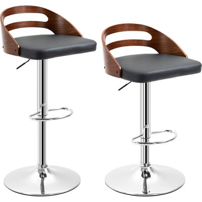 Generic Lot De 2 Tabourets De Bar Design Contemporain Hauteur D'Assise Réglable Pivotant 360° Revêtement Synthétique Noir Dossier Ajouré Aspect Bois - Publicité Generic Lot De 2 Tabourets De Bar Design Contemporain Hauteur D'Assise Réglable Pivotant 360° Revêtement Synthétique Noir Dossier Ajouré Aspect Bois - Publicité