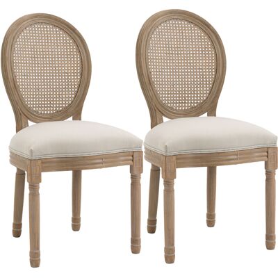 ARRIGONI Lot De 2 Chaises De Salle À Manger - Chaise De Salon Médaillon Style Louis Xvi - Bois Massif Sculpté, Patiné - Dossier Cannage - Aspect Lin Crème - Publicité ARRIGONI Lot De 2 Chaises De Salle À Manger - Chaise De Salon Médaillon Style Louis Xvi - Bois Massif Sculpté, Patiné - Dossier Cannage - Aspect Lin Crème - Publicité
