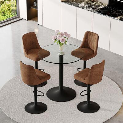 ARRIGONI Ensemble Bar Flexible: Table En Verre De 89 Cm + 4 Tabourets De Bar Pivotants En Tissu Technologique Marron. Structure Métallique Noire, Avec Repose-pieds Confortable. Le Choix Idéal Pour Votre Bar À - Publicité ARRIGONI Ensemble Bar Flexible: Table En Verre De 89 Cm + 4 Tabourets De Bar Pivotants En Tissu Technologique Marron. Structure Métallique Noire, Avec Repose-pieds Confortable. Le Choix Idéal Pour Votre Bar À - Publicité