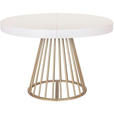 MENZZO Table Ronde Extensible Soare Blanc Pieds Or - Publicité MENZZO Table Ronde Extensible Soare Blanc Pieds Or - Publicité