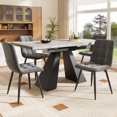 DEVOKO Ensemble Salle À Manger Extensible 5 Pièces 160 X 80 X 75cm Avec 4 Chaises Velours Gris, Table Grise Pieds En Colonne - Publicité DEVOKO Ensemble Salle À Manger Extensible 5 Pièces 160 X 80 X 75cm Avec 4 Chaises Velours Gris, Table Grise Pieds En Colonne - Publicité