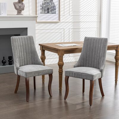 DREAMMESPACE Lot De 2 Chaises De Salle À Manger - 64x50x95.5cm - Style Channel - Pieds Incurvés En Bois Massif - En Chenille - Gris - Publicité DREAMMESPACE Lot De 2 Chaises De Salle À Manger - 64x50x95.5cm - Style Channel - Pieds Incurvés En Bois Massif - En Chenille - Gris - Publicité