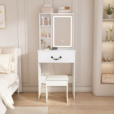LEMONBEST Coiffeuse Avec Miroir Et Led Réglables,table De Maquillage Avec Rangement Caché Et Tabouret Rembourré Inclus,blanc - Publicité LEMONBEST Coiffeuse Avec Miroir Et Led Réglables,table De Maquillage Avec Rangement Caché Et Tabouret Rembourré Inclus,blanc - Publicité