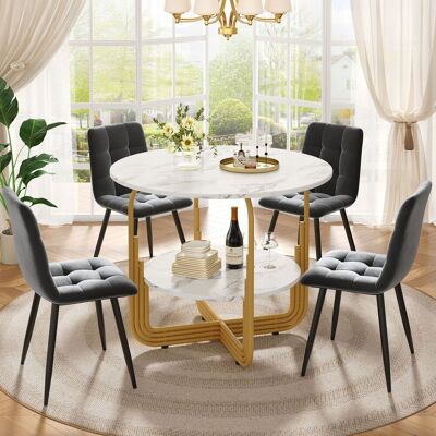 ACKERMAN Ensemble Salle À Manger 5 Pièces, Table Ronde 80cm, Pieds Métal Doré, Plateau Mdf Effet Marbre, 4 Chaises Grises, Style Moderne - Publicité ACKERMAN Ensemble Salle À Manger 5 Pièces, Table Ronde 80cm, Pieds Métal Doré, Plateau Mdf Effet Marbre, 4 Chaises Grises, Style Moderne - Publicité
