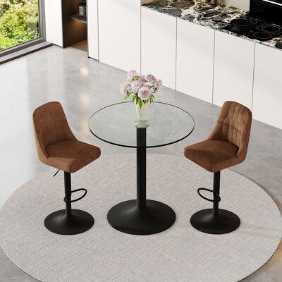 ARRIGONI Ensemble Bar Flexible: Table En Verre De 89 Cm + 2 Tabourets De Bar Pivotants En Tissu Technologique Marron. Structure Métallique Noire, Avec Repose-pieds Confortable. Le Choix Idéal Pour Votre Bar À - Publicité ARRIGONI Ensemble Bar Flexible: Table En Verre De 89 Cm + 2 Tabourets De Bar Pivotants En Tissu Technologique Marron. Structure Métallique Noire, Avec Repose-pieds Confortable. Le Choix Idéal Pour Votre Bar À - Publicité