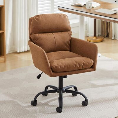 OEM Chaise De Bureau Marron, En Similicuir Pu, Avec Piètement Noir Et Hauteur Réglable. Convient Pour Le Bureau, La Chambre, La Coiffeuse Et Autres Espaces. Publicité OEM Chaise De Bureau Marron, En Similicuir Pu, Avec Piètement Noir Et Hauteur Réglable. Convient Pour Le Bureau, La Chambre, La Coiffeuse Et Autres Espaces. Publicité