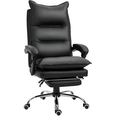 ALMASTORE Fauteuil De Bureau, Chaise Bureau Ergonomique En Similicuir Avec Large Assise Rembourrée, Dossier Inclinable, Hauteur Réglable, Accoudoirs Et Repose-pied Intégrés, Charge 135 Kg, Noir - Publicité ALMASTORE Fauteuil De Bureau, Chaise Bureau Ergonomique En Similicuir Avec Large Assise Rembourrée, Dossier Inclinable, Hauteur Réglable, Accoudoirs Et Repose-pied Intégrés, Charge 135 Kg, Noir - Publicité
