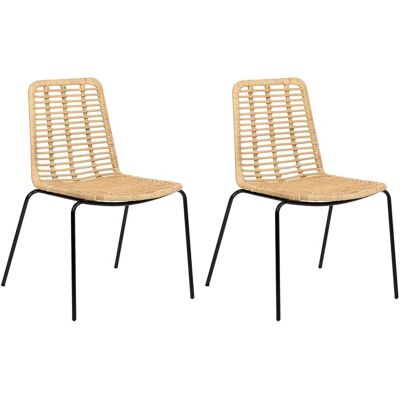 BELIANI Lot De 2 Chaises Vintage Bohème Dossier Et Assise En Rotin Pieds En Fer Sans Accoudoirs Naturel Taos - Publicité BELIANI Lot De 2 Chaises Vintage Bohème Dossier Et Assise En Rotin Pieds En Fer Sans Accoudoirs Naturel Taos - Publicité