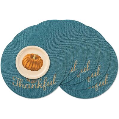 GRASSLIN Lot De 6 Sets De Table Ronds Tressés De 38,1 Cm Pour Tables De Salle À Manger, Tissés Naturels, Résistants À La Chaleur (bleu Sarcelle)'thanksgiving Teal 15 Inches Set Of 6'Thanksgiving Teal'15 Inches - Publicité GRASSLIN Lot De 6 Sets De Table Ronds Tressés De 38,1 Cm Pour Tables De Salle À Manger, Tissés Naturels, Résistants À La Chaleur (bleu Sarcelle)'thanksgiving Teal 15 Inches Set Of 6'Thanksgiving Teal'15 Inches - Publicité