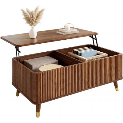 ACKERMAN Table Basse Rétro Moderne, Plateau Réglable En Hauteur, Structure Ondulée, Aspect Noyer, Pieds En Bois, Grand Espace De Rangement, Table De Salon Multifonctionnelle - Publicité ACKERMAN Table Basse Rétro Moderne, Plateau Réglable En Hauteur, Structure Ondulée, Aspect Noyer, Pieds En Bois, Grand Espace De Rangement, Table De Salon Multifonctionnelle - Publicité