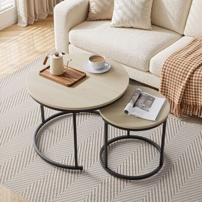 OEM Ensemble De Deux Tables Basses Gigognes, Placage Chêne, Table Basse Ronde De 60 Cm De Diamètre, Structure En Métal, Style Moderne, Convient Pour Le Salon, La Chambre, Le Balcon. Publicité OEM Ensemble De Deux Tables Basses Gigognes, Placage Chêne, Table Basse Ronde De 60 Cm De Diamètre, Structure En Métal, Style Moderne, Convient Pour Le Salon, La Chambre, Le Balcon. Publicité