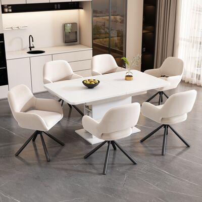 ARRIGONI Ensemble De Salle À Manger Avec Table À Manger Et 6 Chaises, Chaises De Salle À Manger En Tissu Velours, Fauteuils Avec Quatre Pieds En Métal, Table À Manger Extensible Avec Rangement, Table Rectangul - Publicité ARRIGONI Ensemble De Salle À Manger Avec Table À Manger Et 6 Chaises, Chaises De Salle À Manger En Tissu Velours, Fauteuils Avec Quatre Pieds En Métal, Table À Manger Extensible Avec Rangement, Table Rectangul - Publicité