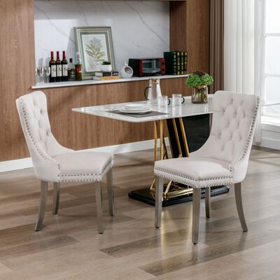DREAMMESPACE Lot De 2 Chaises De Salle À Manger - Pieds En Acier Inoxydable Chromé - Garniture Cloutée - 65x50x95cm - Velours Beige - Publicité DREAMMESPACE Lot De 2 Chaises De Salle À Manger - Pieds En Acier Inoxydable Chromé - Garniture Cloutée - 65x50x95cm - Velours Beige - Publicité