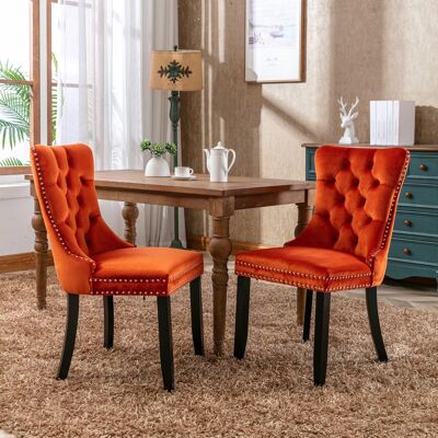 DREAMMESPACE Lot De 2 Chaises De Salle À Manger - 65x50x95cm - Pied En Bois Massif Et Garniture Cloutée - Velours Orange - Publicité DREAMMESPACE Lot De 2 Chaises De Salle À Manger - 65x50x95cm - Pied En Bois Massif Et Garniture Cloutée - Velours Orange - Publicité
