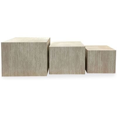 MENZZO Lot De 3 Tables Basses Balkor Effet Travertin Beige - Publicité MENZZO Lot De 3 Tables Basses Balkor Effet Travertin Beige - Publicité