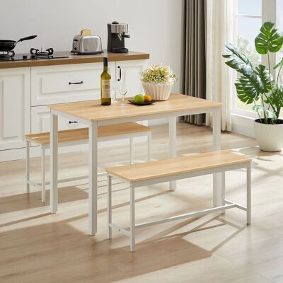 ACKERMAN Ensemble De Table À Manger, Table De Bar Avec 2 Bancs De Repas, Table De Cuisine Avec Chaises, Table De Petit-déjeuner Industrielle Pour Cuisine, Salon, Salle De Réception, Couleur Naturelle Et Blanc - Publicité ACKERMAN Ensemble De Table À Manger, Table De Bar Avec 2 Bancs De Repas, Table De Cuisine Avec Chaises, Table De Petit-déjeuner Industrielle Pour Cuisine, Salon, Salle De Réception, Couleur Naturelle Et Blanc - Publicité