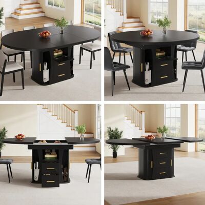 SANS MARQUE Table À Manger Ronde Extensible En Ovale 118-158 Cm, Place Pour 6 Personnes, Stockage 3 Couches, Noir - Publicité SANS MARQUE Table À Manger Ronde Extensible En Ovale 118-158 Cm, Place Pour 6 Personnes, Stockage 3 Couches, Noir - Publicité