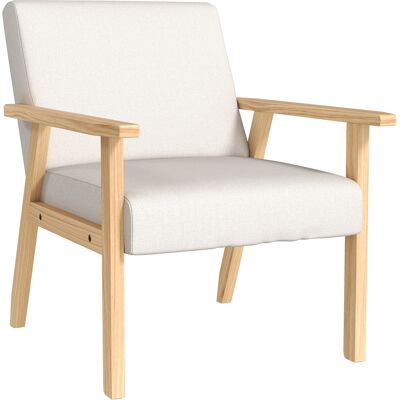 DEVOKO Fauteuil Repas Crème Avec Accoudoirs Style Lin Cadre Bois Massif Confort Quotidien 64x70x72cm - Publicité DEVOKO Fauteuil Repas Crème Avec Accoudoirs Style Lin Cadre Bois Massif Confort Quotidien 64x70x72cm - Publicité