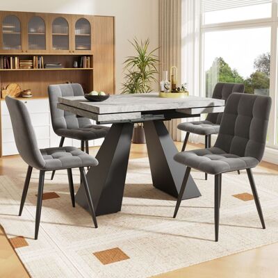 MIDUODUO Ensemble Salle À Manger Extensible 5 Pièces 160×80×75cm Avec 4 Chaises Velours Gris,table Grise Pieds En Colonne. Publicité MIDUODUO Ensemble Salle À Manger Extensible 5 Pièces 160×80×75cm Avec 4 Chaises Velours Gris,table Grise Pieds En Colonne. Publicité