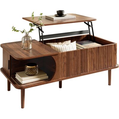 ACKERMAN Table Basse Rétro Moderne, Plateau Réglable En Hauteur, Porte Coulissante, Aspect Noyer, Rainures Verticales, Pieds En Bois, Table De Salon Multifonctionnelle - Publicité ACKERMAN Table Basse Rétro Moderne, Plateau Réglable En Hauteur, Porte Coulissante, Aspect Noyer, Rainures Verticales, Pieds En Bois, Table De Salon Multifonctionnelle - Publicité