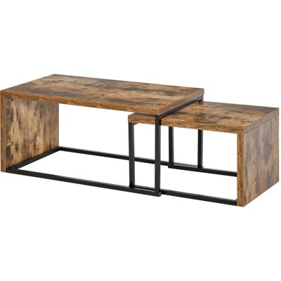 OEM Homcom Lot De 2 Tables Basses Gigognes Design Industriel Encastrable Dim. Grande Table 90l X 48l X 42h Cm Métal Noir Aspect Vieux Bois - Publicité OEM Homcom Lot De 2 Tables Basses Gigognes Design Industriel Encastrable Dim. Grande Table 90l X 48l X 42h Cm Métal Noir Aspect Vieux Bois - Publicité