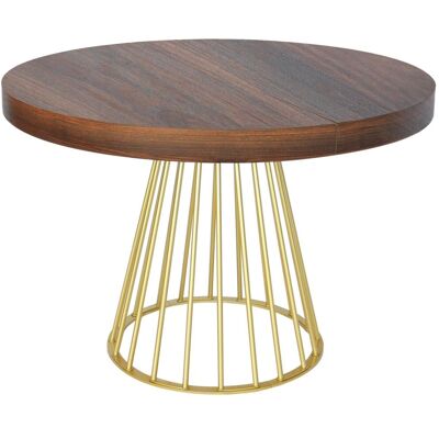 MENZZO Table Ronde Extensible Soare Bois Noisette Pieds Or - Publicité MENZZO Table Ronde Extensible Soare Bois Noisette Pieds Or - Publicité
