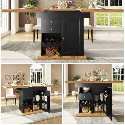 SANS MARQUE Table À Manger Extensible 110-140×80cm,table En Mdf Avec Tiroir & Étagère À Snacks & Vins,rabattable 4-6 Personnes,noir - Publicité SANS MARQUE Table À Manger Extensible 110-140×80cm,table En Mdf Avec Tiroir & Étagère À Snacks & Vins,rabattable 4-6 Personnes,noir - Publicité