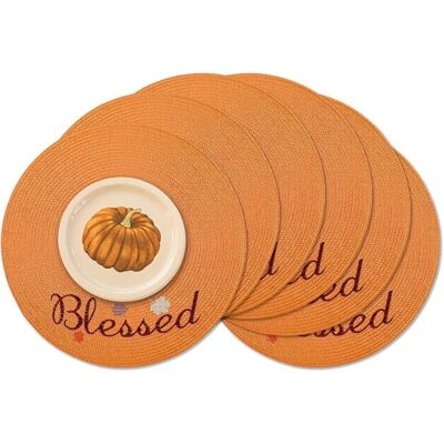 GRASSLIN Lot De 6 Sets De Table Ronds Tressés De 38,1 Cm Pour Tables De Salle À Manger, Tissés Naturels, Résistants À La Chaleur (thanksgiving Orange B, 6)'thanksgiving Orange 15 Inches Set Of 6'Thanksgiving O - Publicité GRASSLIN Lot De 6 Sets De Table Ronds Tressés De 38,1 Cm Pour Tables De Salle À Manger, Tissés Naturels, Résistants À La Chaleur (thanksgiving Orange B, 6)'thanksgiving Orange 15 Inches Set Of 6'Thanksgiving O - Publicité