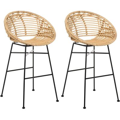 BELIANI Lot De 2 Chaises De Bar Industriel Bohème En Rotin Pieds En Fer Meuble De Cuisine Salle À Manger Naturel Windom - Publicité BELIANI Lot De 2 Chaises De Bar Industriel Bohème En Rotin Pieds En Fer Meuble De Cuisine Salle À Manger Naturel Windom - Publicité