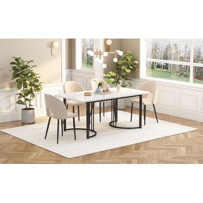 MIDUODUO Ensemble Salle À Manger 140×80 Cm Avec 4 Chaises Velours Losange Pieds Réglables Plateau Mdf Blanc Pieds Table Noirs Beige. Publicité MIDUODUO Ensemble Salle À Manger 140×80 Cm Avec 4 Chaises Velours Losange Pieds Réglables Plateau Mdf Blanc Pieds Table Noirs Beige. Publicité