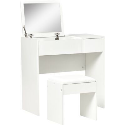 ARRIGONI Coiffeuse Moderne Avec Miroir Pliable Tabouret Et 4 Compartiments Mdf Blanc 80x40x79 Cm - Publicité ARRIGONI Coiffeuse Moderne Avec Miroir Pliable Tabouret Et 4 Compartiments Mdf Blanc 80x40x79 Cm - Publicité