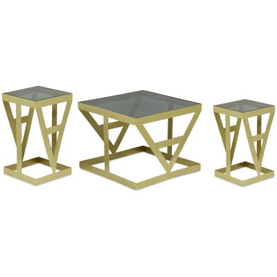 MENZZO Ensemble De 3 Tables D'Appoint Amstra En Verre Fumé Et Métal Or - Publicité MENZZO Ensemble De 3 Tables D'Appoint Amstra En Verre Fumé Et Métal Or - Publicité