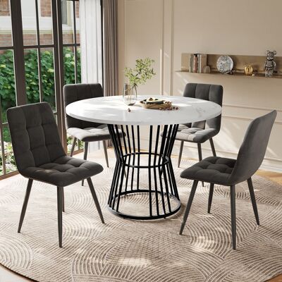 ACKERMAN Ensemble Salle À Manger 5 Pièces, Table Ronde 100cm, Pieds Métal Noir, Plateau Mdf Blanc, 4 Chaises Velours Gris Foncé - Publicité ACKERMAN Ensemble Salle À Manger 5 Pièces, Table Ronde 100cm, Pieds Métal Noir, Plateau Mdf Blanc, 4 Chaises Velours Gris Foncé - Publicité