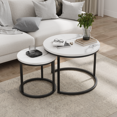 ACKERMAN Lot De 2 Tables Basses Gigognes Blanches, Table Basse Ronde 60cm En Cadre Métallique, Ensemble De 2 Tables Basses Modernes, Adapté Pour Salon, Chambre À Coucher, Balcons, Cours, Bureaux, Petit Espace - Publicité ACKERMAN Lot De 2 Tables Basses Gigognes Blanches, Table Basse Ronde 60cm En Cadre Métallique, Ensemble De 2 Tables Basses Modernes, Adapté Pour Salon, Chambre À Coucher, Balcons, Cours, Bureaux, Petit Espace - Publicité