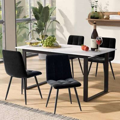 DEVOKO Ensemble Salle À Manger 140 / 180 X 80 X 75cm Avec 4 Chaises Velours Noir, Plateau Mdf Blanc Pieds De Table Noirs - Publicité DEVOKO Ensemble Salle À Manger 140 / 180 X 80 X 75cm Avec 4 Chaises Velours Noir, Plateau Mdf Blanc Pieds De Table Noirs - Publicité