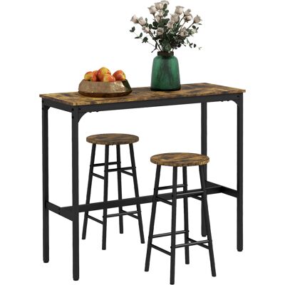 Generic Ensemble Table Haute De Bar + 2 Tabourets Structure En Acier Plateau Aspect Effet Bois D'Acajou 2 Personnes Noir - Publicité Generic Ensemble Table Haute De Bar + 2 Tabourets Structure En Acier Plateau Aspect Effet Bois D'Acajou 2 Personnes Noir - Publicité